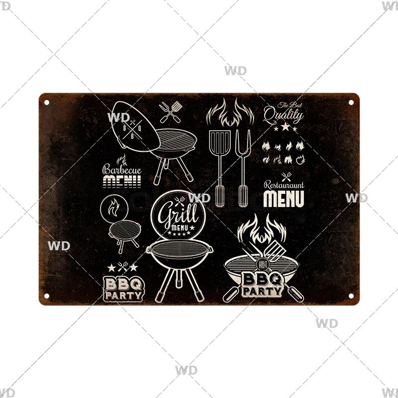 BBQ Vintage Tin Sign Plaque Barbecue Metal Plate Sign Wall Art Decoration Kitchen Man Cave Terrace Beach House Club Wall Decor