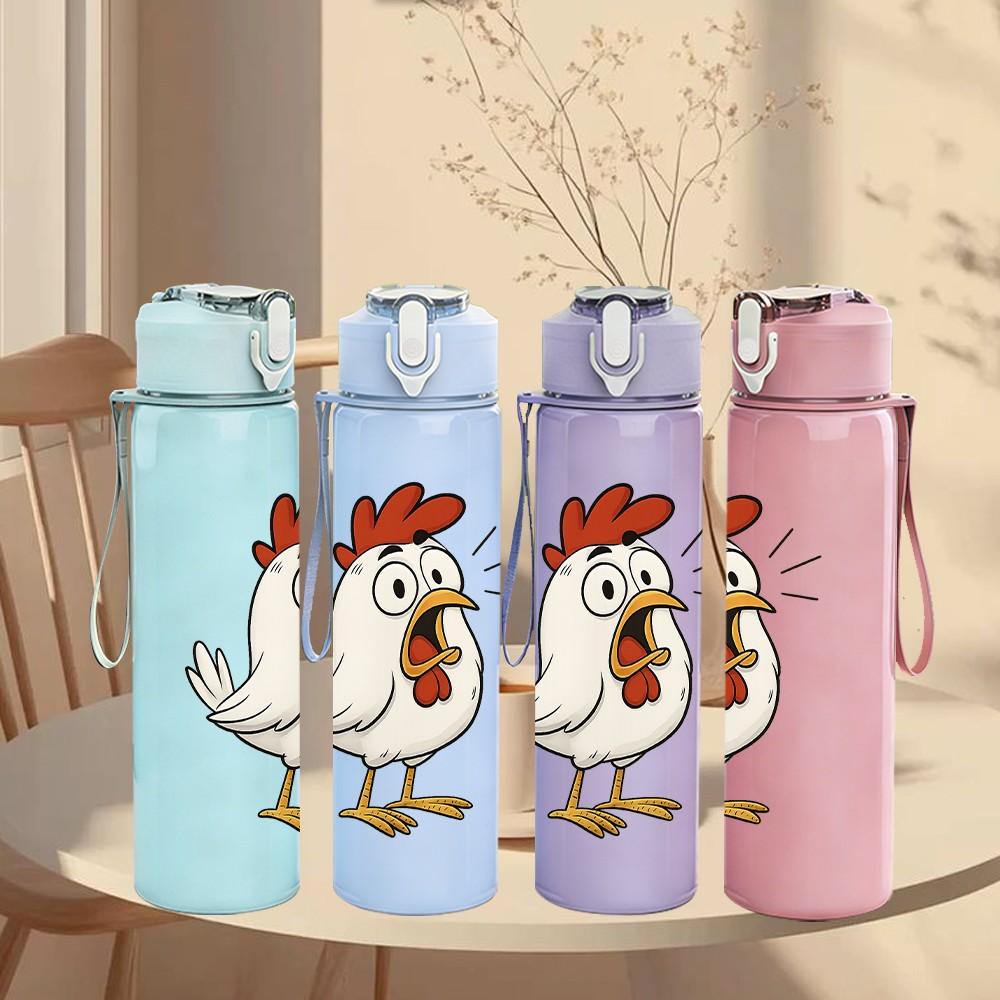 1PC Rooster Standing Farm Animal Pattern 750ml Color Plastic Sports Water Bottle Leakproof Flip Straw Lid Suitable for Sports Office Home Use