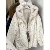 Winter new ear hooded warm furry coat winter cute puppy print double-sided cotton coat