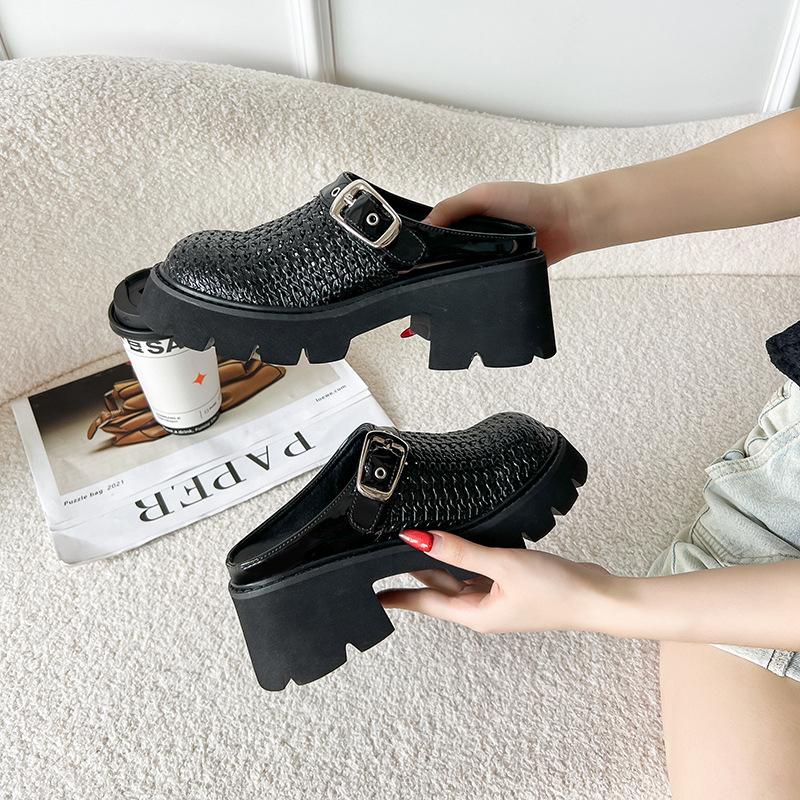 

Summer new muffin bottom woven bag head slippers casual comfortable lightweight breathable women s shoes large size 44 33 чорний