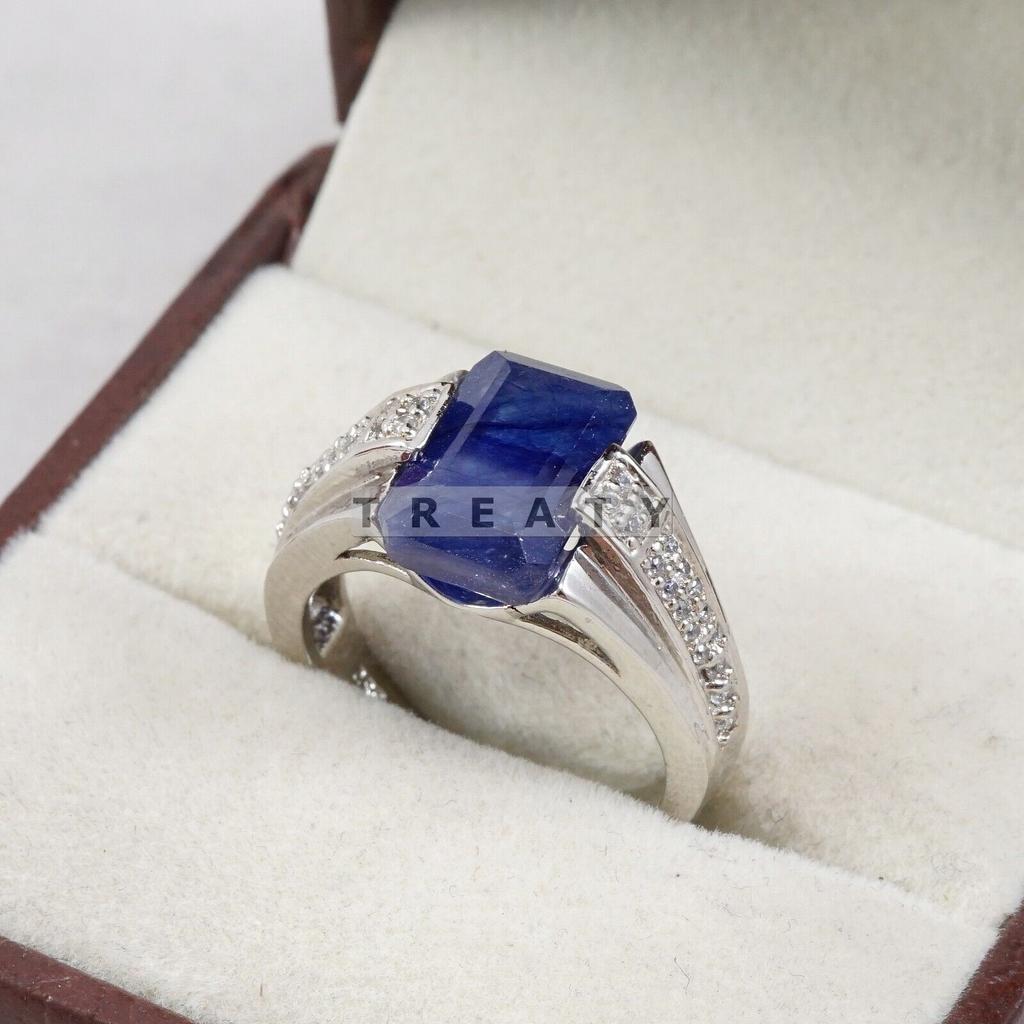 Blue Sapphire Emerald Cut Gemstone With 925 Sterling Silver Ring For Men's #B735 JL375692813193