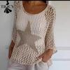 Women's Fashion Casual Summer Spring Star Print 3/4 Sleeves O-Neck Sweaters