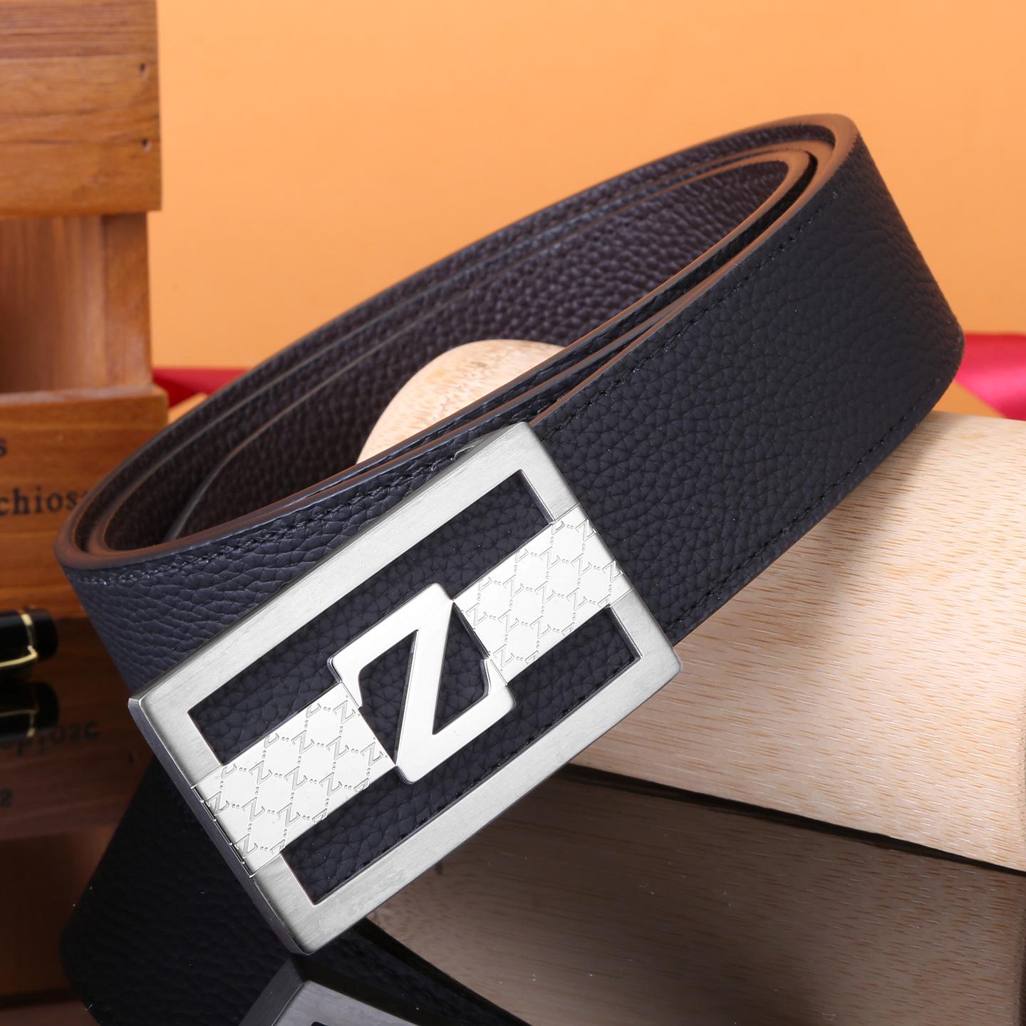 

Men s Stainless Steel Z-Shaped Leather Belt, Top Layer Cowhide, Smooth Buckle, Business Casual, Double-Sided Wear 110cm