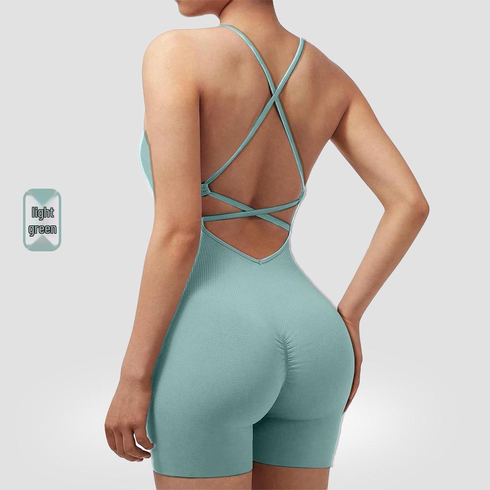 Seamless Peach Butt Yoga Bodysuit with Spaghetti Straps and Open Back