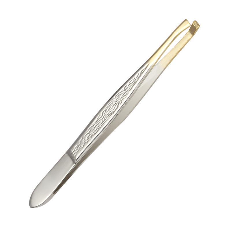 Stainless Steel Gold-Plated Slant Eyebrow Tweezers & Trimmer by Yangjiang Beauty Tools