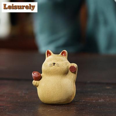 Yixing Zisha Fortune Cat Tea Pet Boutique Tea Sculpture Tea Figurine Play Toys Tea Statue Ornaments Tea Ceremony Accessories