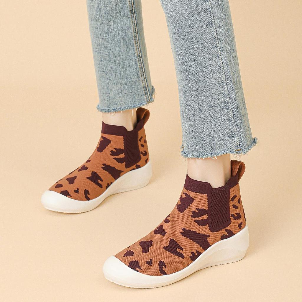 Bottines Chelsea Tricotées Ultra Légères Printemps pour Femmes Été Décontractées à Semelle Épaisse Tricotées Élastiques Chaussures de Sport 35-40