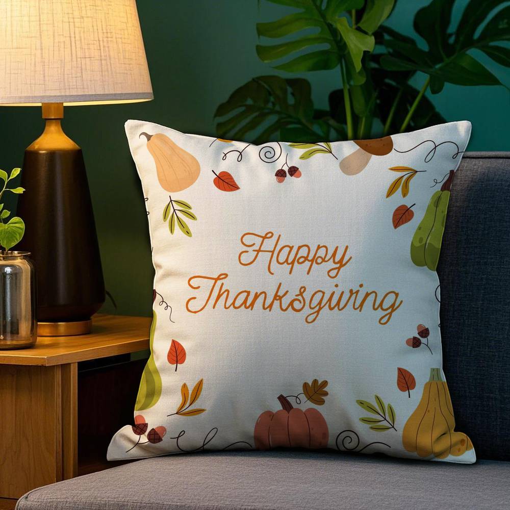 Thanksgiving Pumpkin Maple Leaf Pillow Case Sofa Living Room Bedroom Double-sided Printing Square Cushion Nap Time Cushion Cover