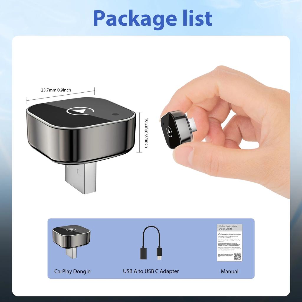 2 In 1 USB C Portable Wireless CarPlay Adapter Android Auto 5Ghz WiFi Bluetooth Car Dongle Compatible with Most Cars