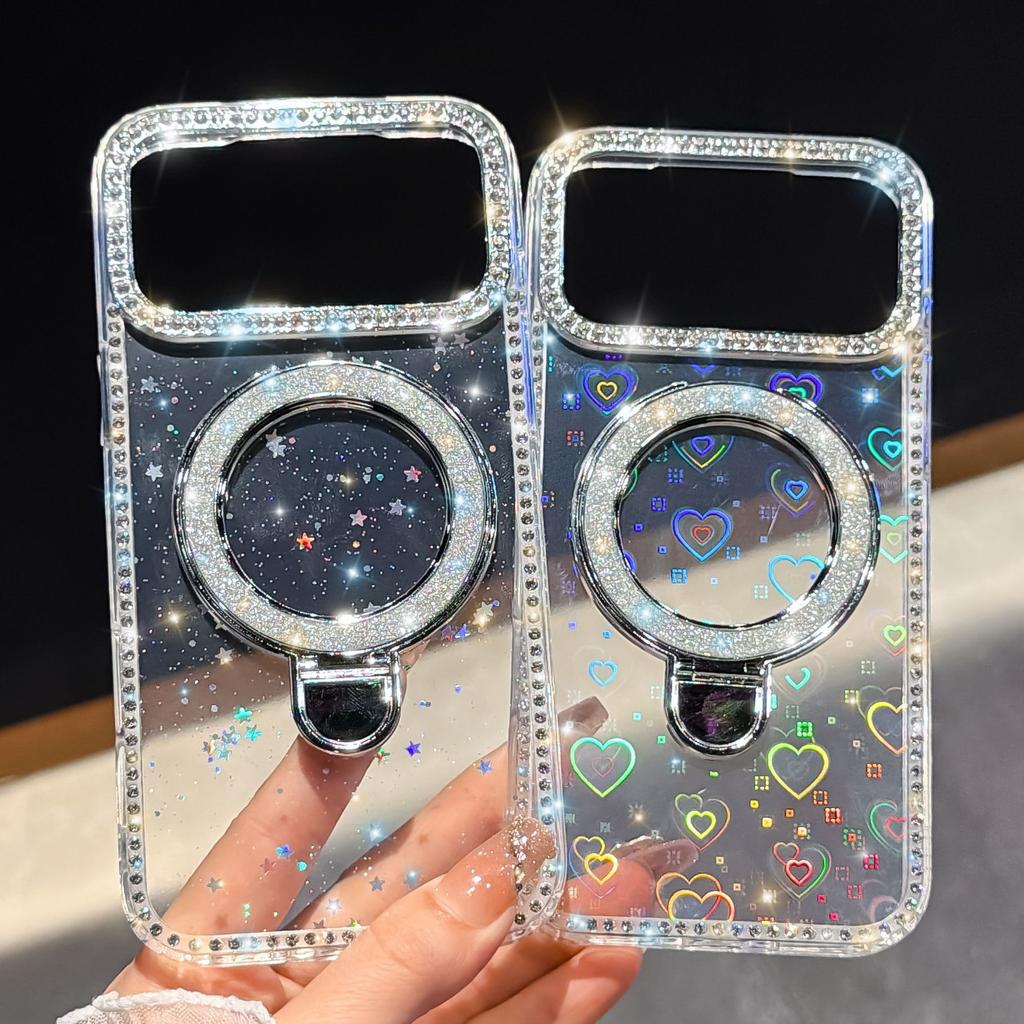 Applicable to iPhone17promax fulcrum glitter bracket Apple 16 mobile phone case luxury flash diamond 15 anti-drop