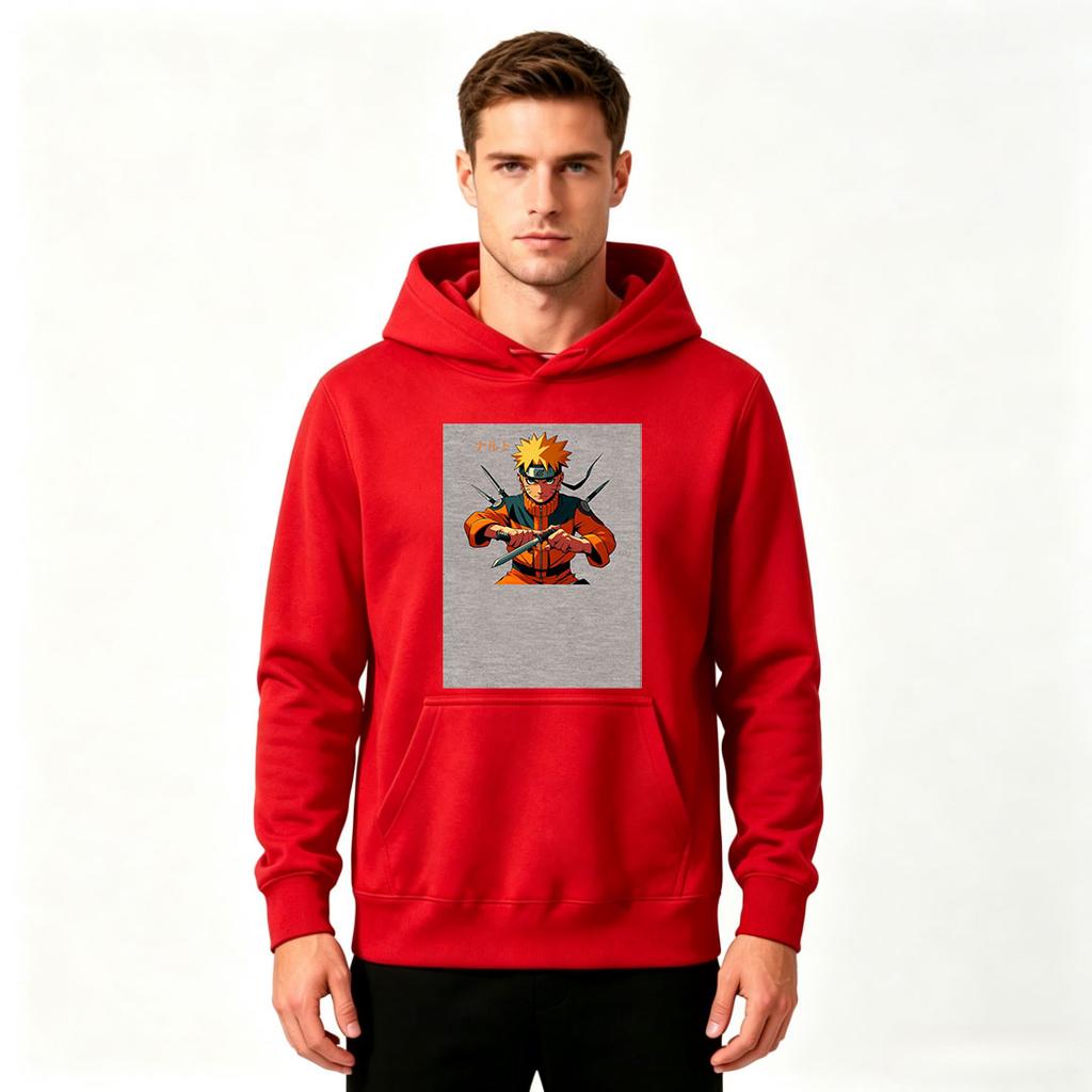 Men's Anime Naruto Print Long Sleeve Pullover Hoodie Casual Streetwear Sweatshirt for Adults