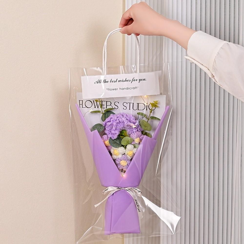 Knitted Crochet Flowers Bouquet Glowing LED Lights Eternal Simulated Flowers Handmade Mother's Day Gifts