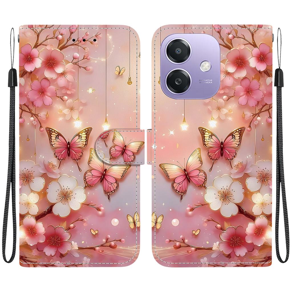 Handmade PU Leather Flip Case for Oppo A3x/Oppo A3x 4G/Oppo A20/Oppo A5i Anti-Slip Shockproof Cover with Wrist Strap & Heart/Rose Cat Designs