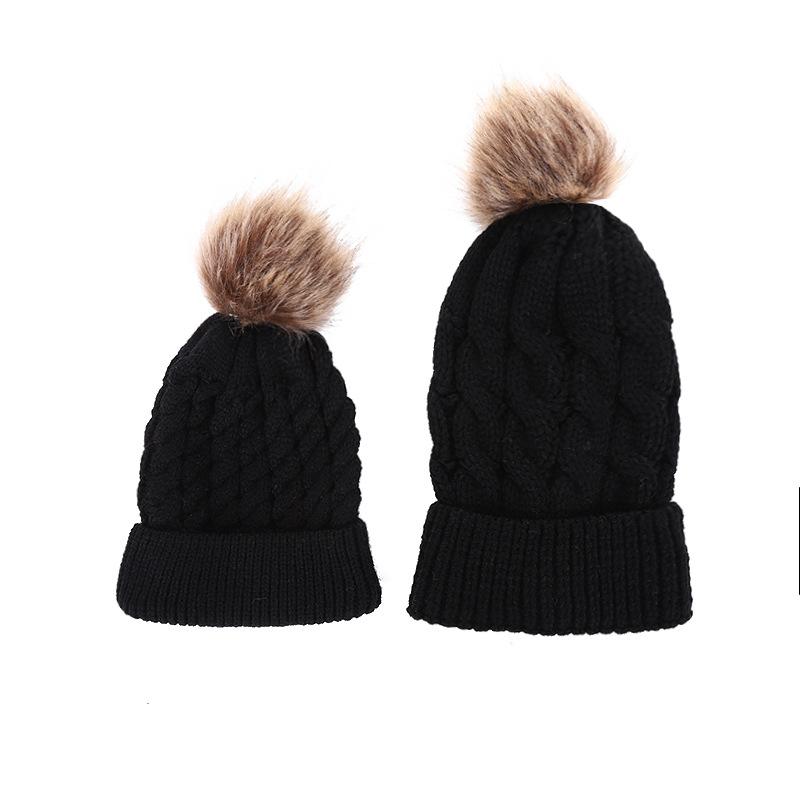 Children's Parent-child Suit Autumn Winter Ball Fried Dough Twists Wool Hat Knitted Hat Fashionable Warm Wool Hat