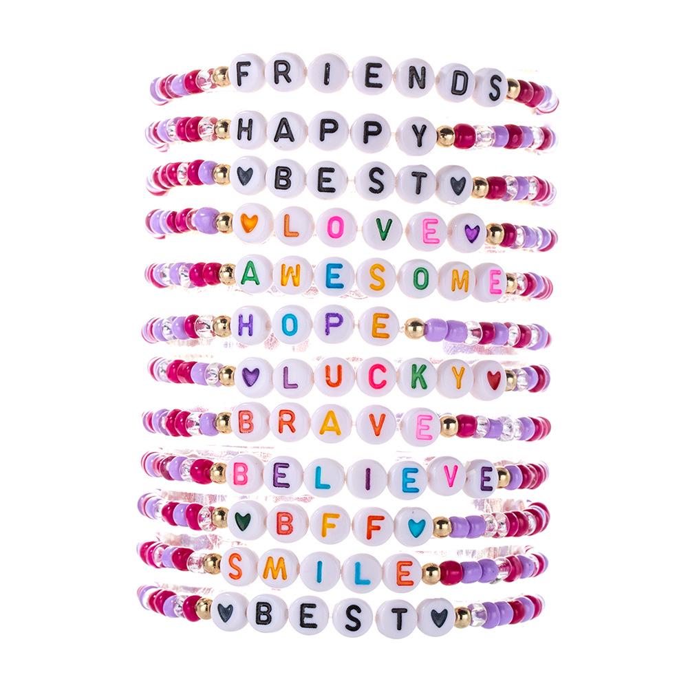"""WWJD"" Buchstaben Polymer Clay Perlen Armband Set": Europäischer/Amerikanischer Stil, 10er-Set Dankbarkeits-Glaubensarmbänder.