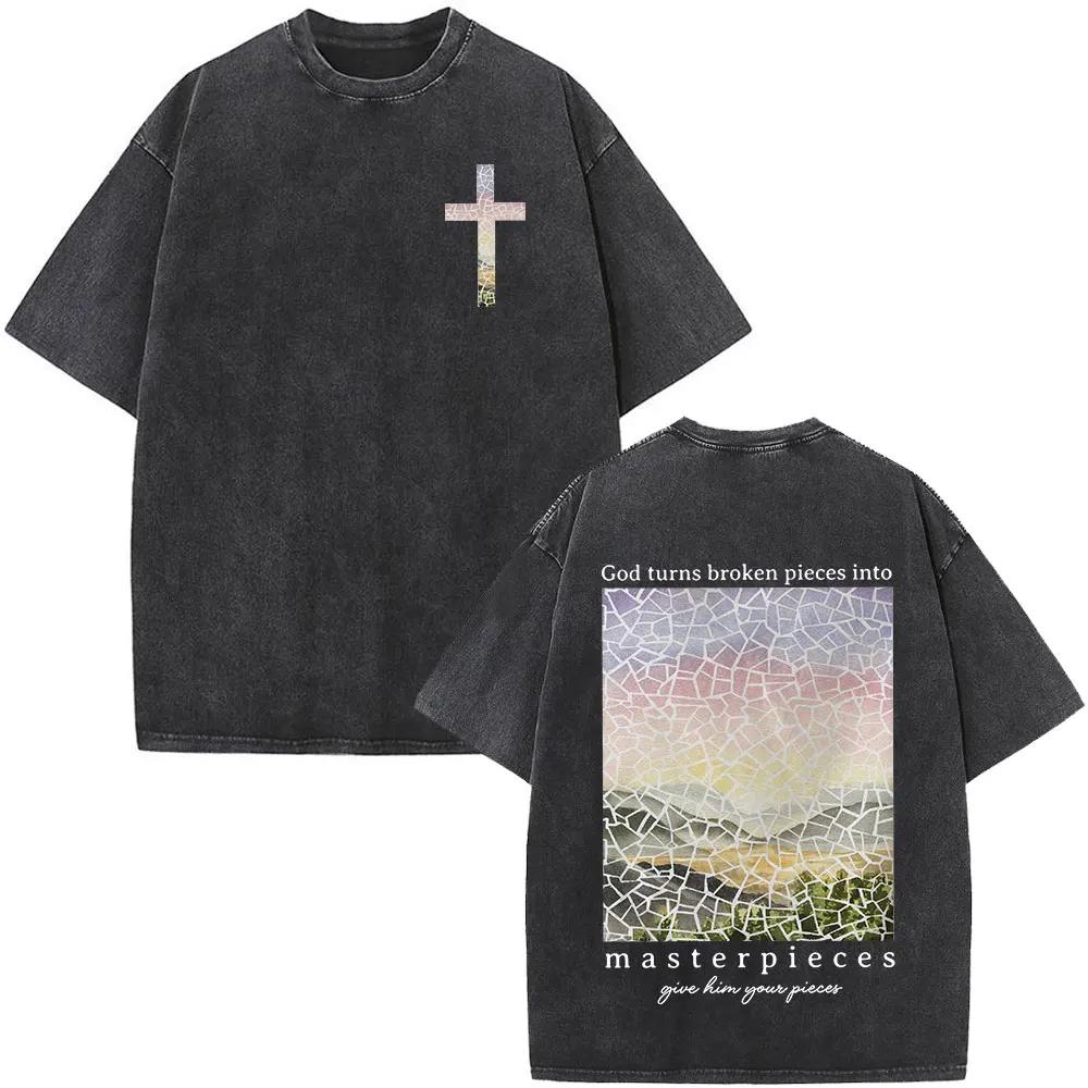 Christian Jesus Bible Verse Washed T-shirts Men's Women Fashion Vintage Oversized T Shirts Harajuku Cotton Short Sleeve T-shirt