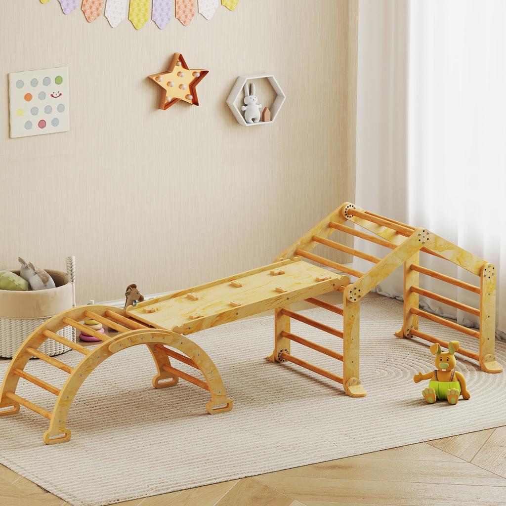 9-in-1 Indoor Climbing Frame, Ramp, Slide, Ladder, Writing Board, for Toddlers, Wood