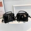 Women Gothic Punk Square Small Crossbody Handbag with Top Handle Skull Crosses Chain PU Leather Shoulder Lady Bag Handbag Purse
