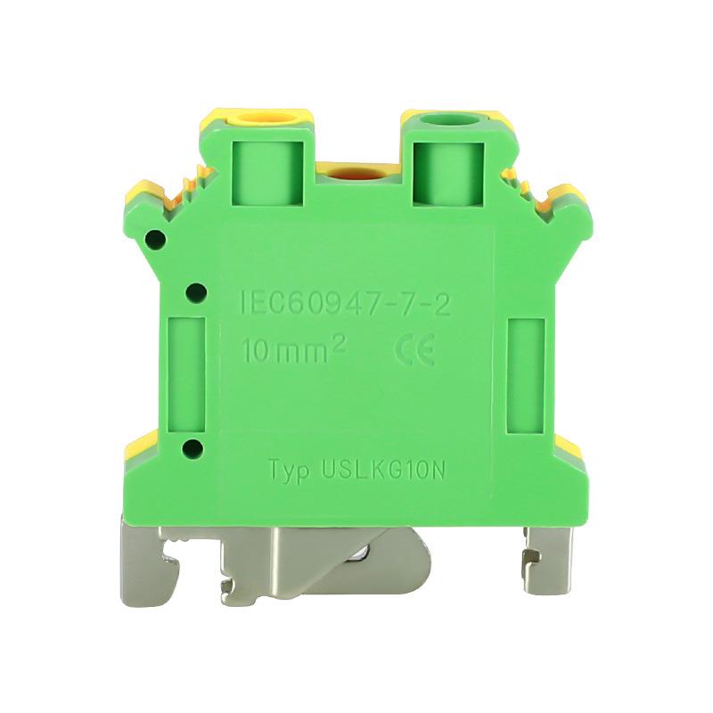 Chaoda USLKG10 Yellow-Green Grounding Terminal Block, 10mm DIN Rail Type