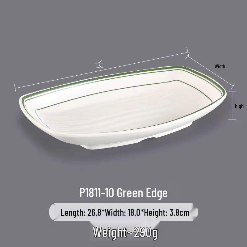 Melamine Rectangular Dinner Plate for Hot Pot, BBQ, and Cold Dishes - Porcelain-Look Restaurant Plate.