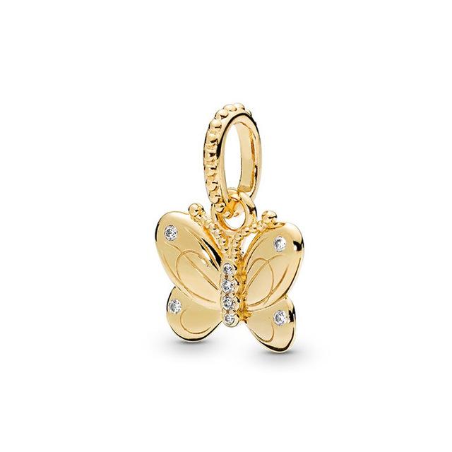 S925 Sterling Silver Shiny Gold Series Crown Lovely Pig Life Tree Beads Fit Original Bracelet DIY Women's Jewelry