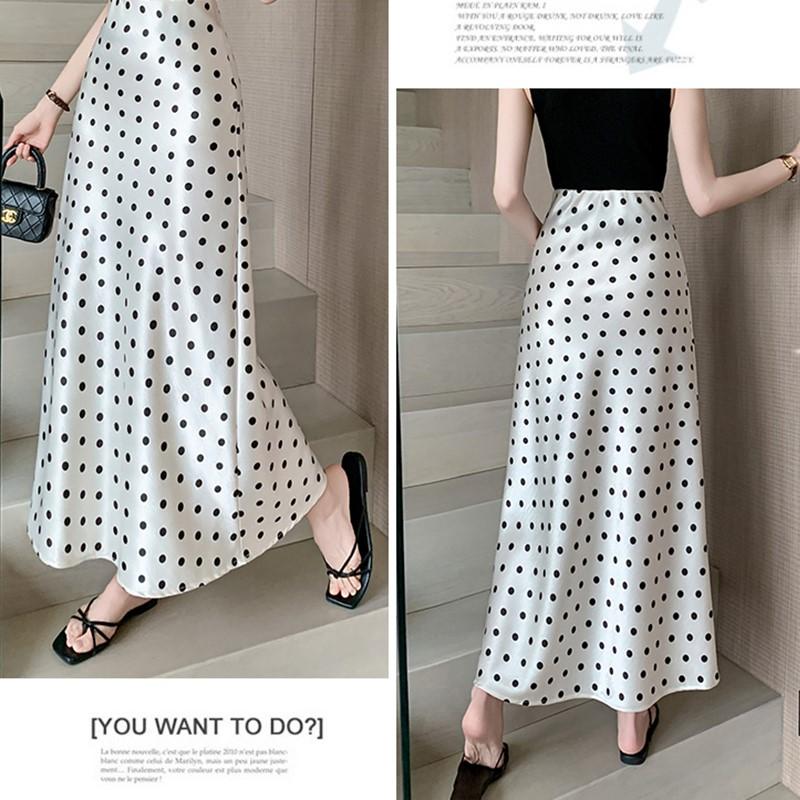 Taglie comode satin vita alta vintage pois estivo casual lungo per donna gonne gonna da donna