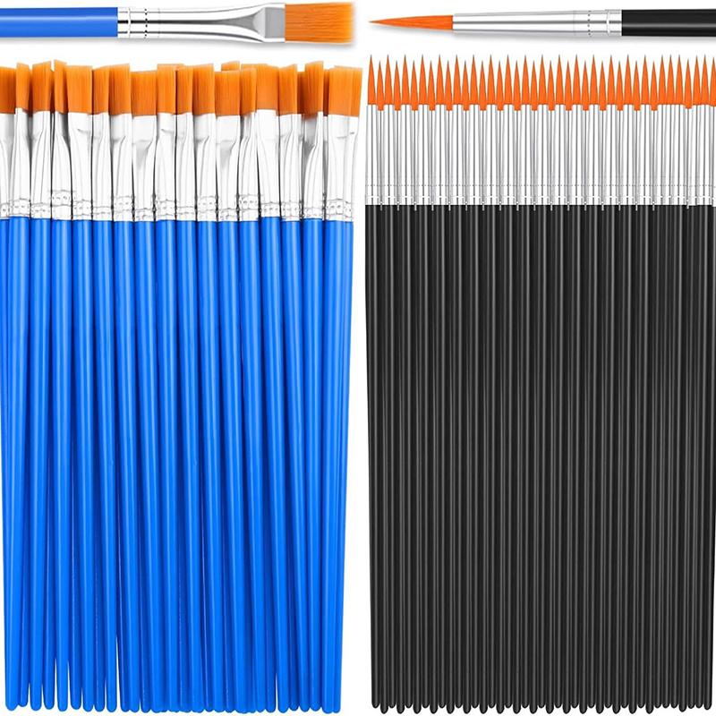 50Pcs Painting Brushes Set Art Round Flat Hair Nylon Hair Paint Brush For Oil Acrylic Watercolor Kids/Artists/Beginners/Student
