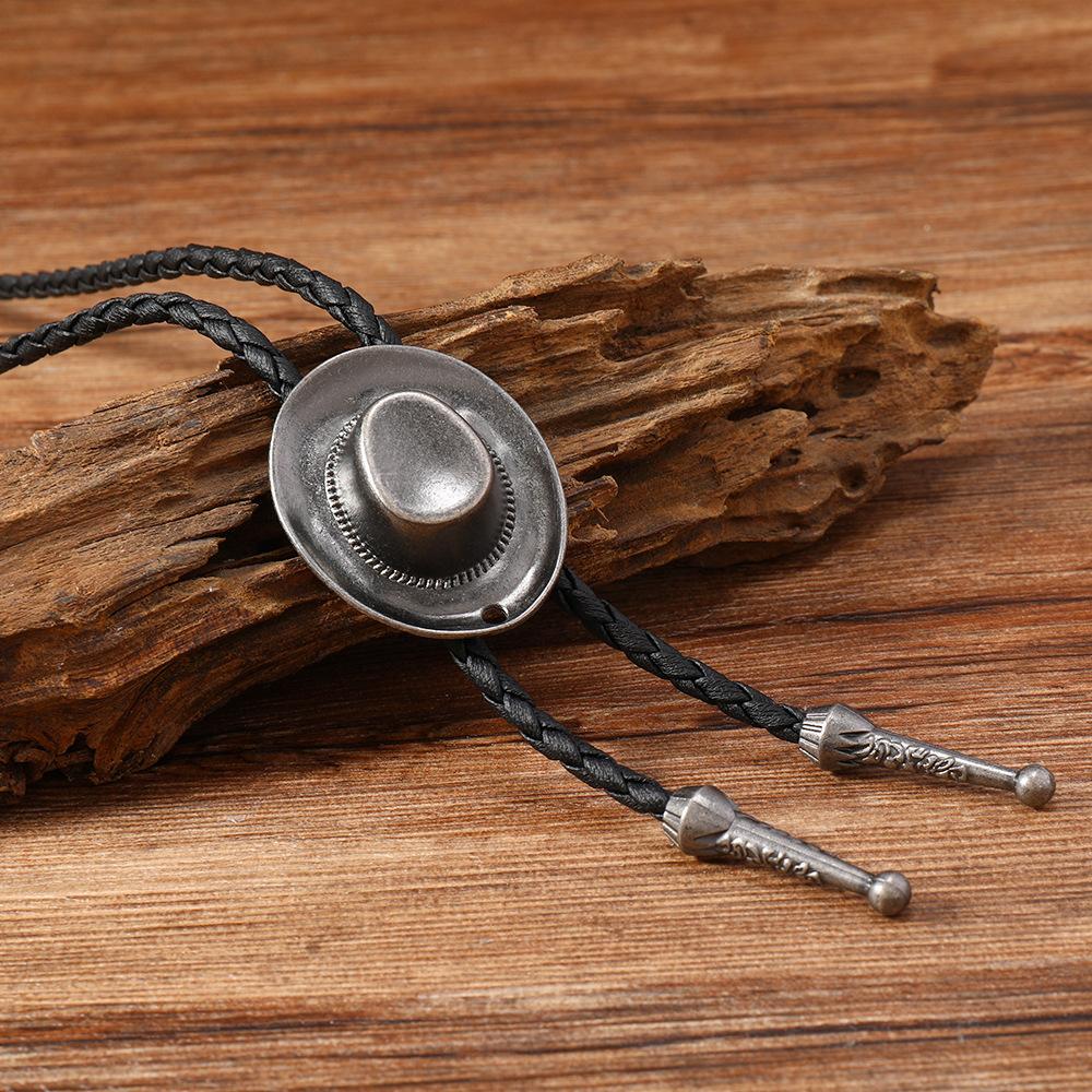 Vintage Cowboy Hat Rice Ears Pentagram Necklace for Men Women Bohemian Style Couples PU Leather Rope Pendant