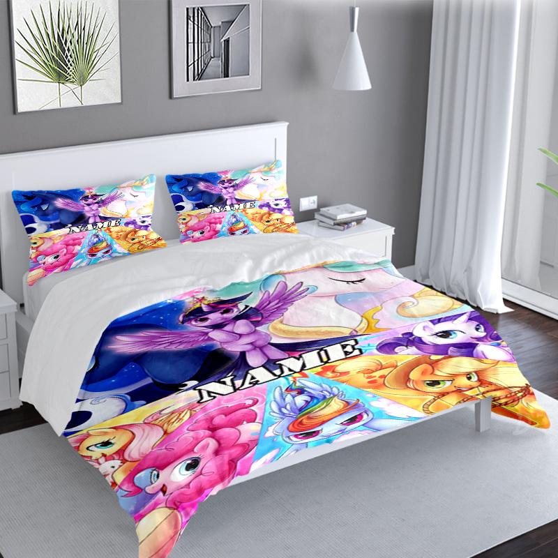 3PCS Custom Name Rainbow Unicorn Bedding Set Printed Duvet Cover Closure Includes 1 Duvet Cover & 2 Pillowcases for All Seasons Bedroom Decor