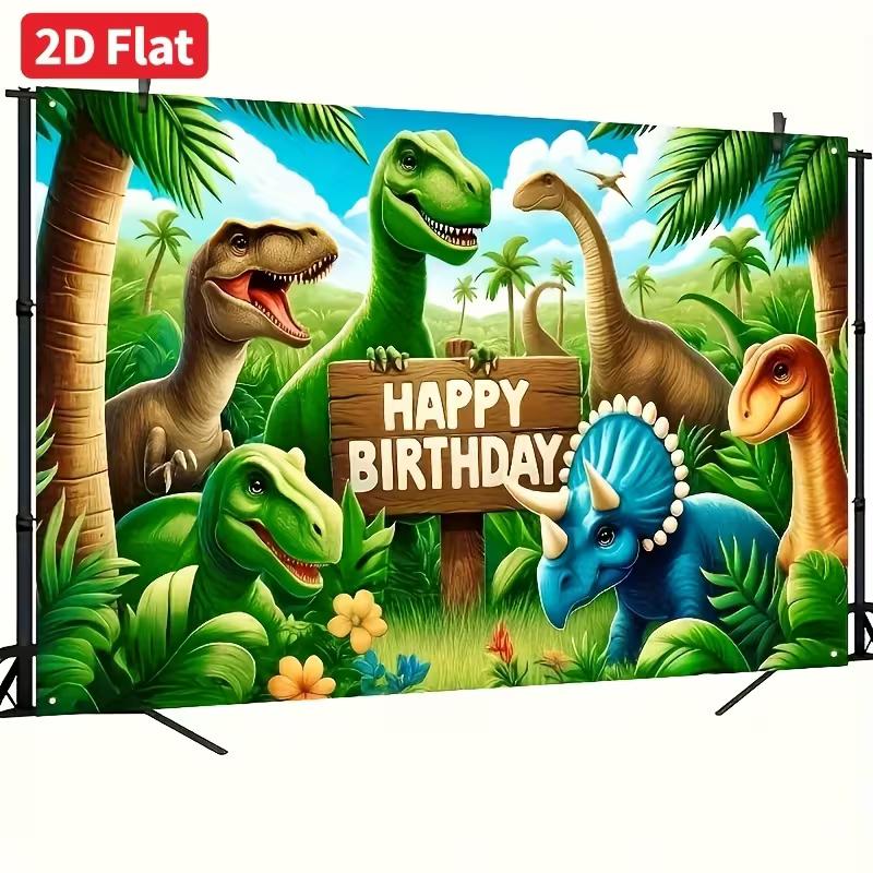Bright Color Dinosaur Birthday Backdrop, Tropical Palm Tree Jungle Party Background for Birthday Photoshoot Wall Decor