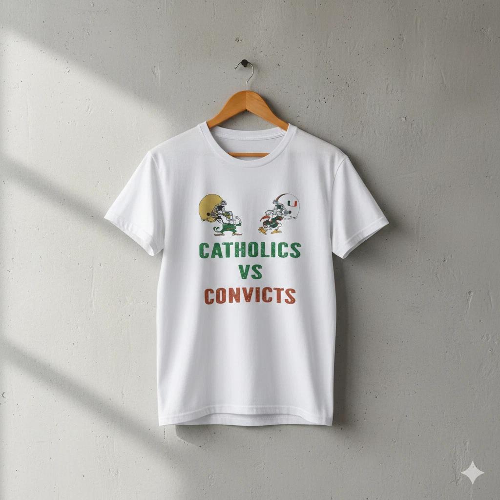 

Catholics vs Convicts Vintage Football Rivalry Graphic T Shirt - T608 XL