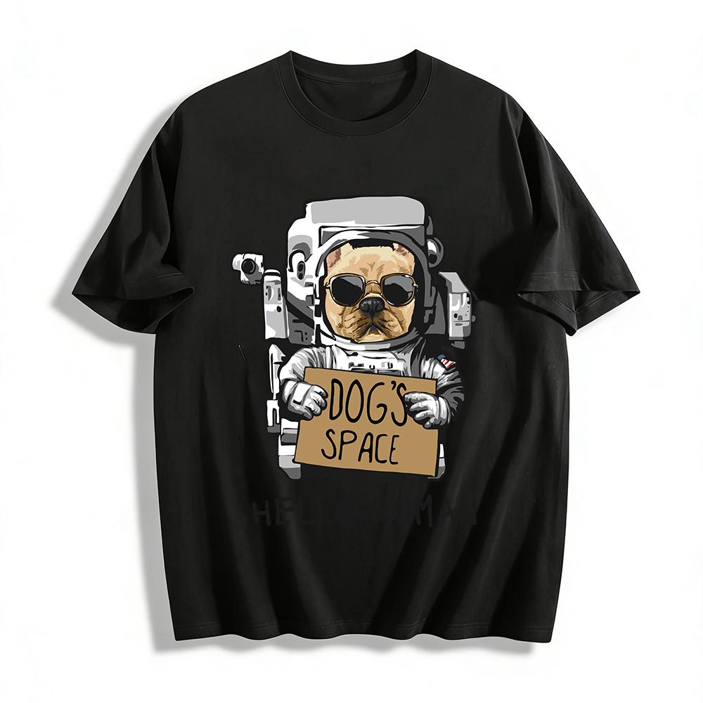 Cool French Bulldog Astronaut Dog s Space Graphic Casual Top Pure cotton T-shirt XXS