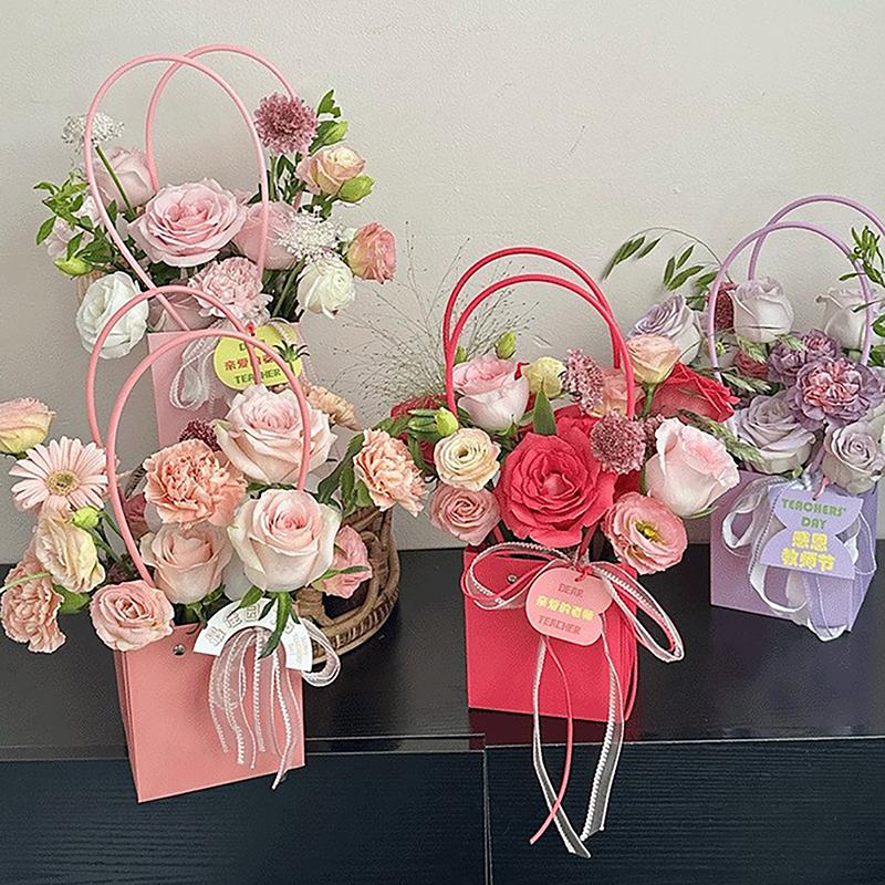 Portable Flower Packaging Box Wedding Decoration Gift Bag Handbag Valentine's Day Birthday Party Decor DIY Bouquet Packaging