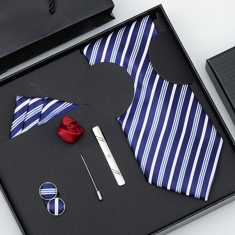 Tie Bow Tie Six-Piece Tie Men'S Dress Business Korean Edition Blue Black Red 8Cm Wedding Groom Tie
