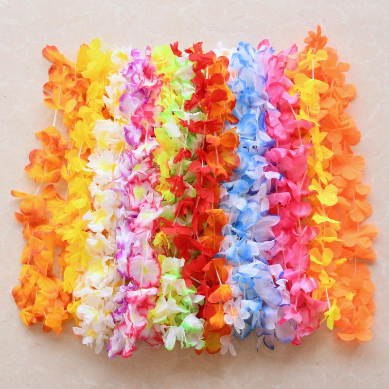 24pcs Hawaiian Artificial Flower Wreath Necklace Garland Luau Tropical Birthday Party Decoration Summer Beach Wedding Supplies