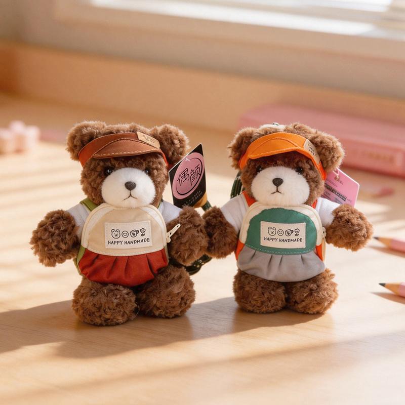 Cute Cartoon Bear Plush Keychain Toy Doll Bag Hanging Ornament Lovely Animal Keyring With Clothes Kids Gift