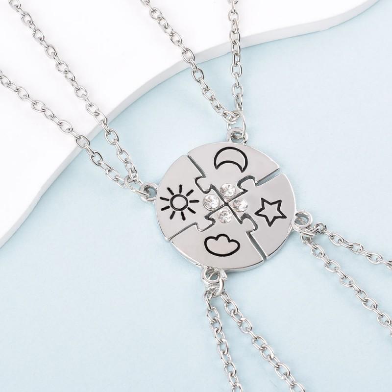

Hot In Europe America New Style Stars Moon Sun Clouds Four-person Stitching Good Friend Necklace Befriend Pendant Sweater Chain