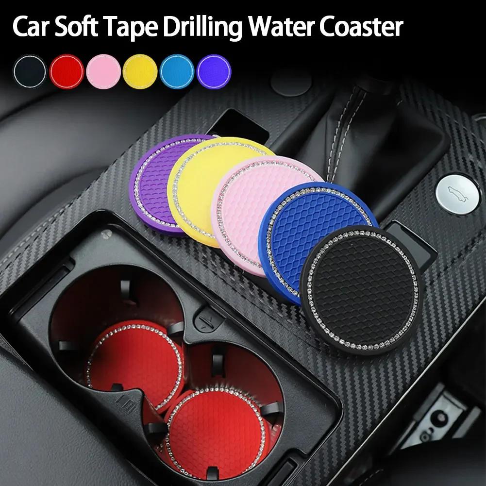 Car Water Cup Pad Holders Non-slip Diamond Rhinestone Rubber Mat for Bottle Holder Coaster Auto Interior Anti-skid Cup Holders