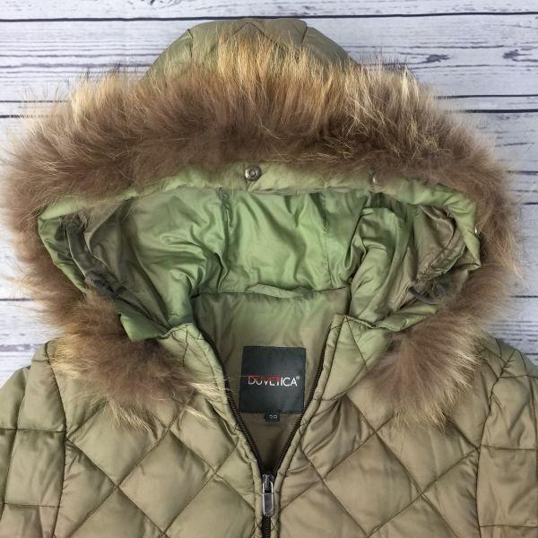 DUVETICA Quilted Down Jacket with Natural Raccoon Fur Trim/Women's 38/Khaki/(USED)