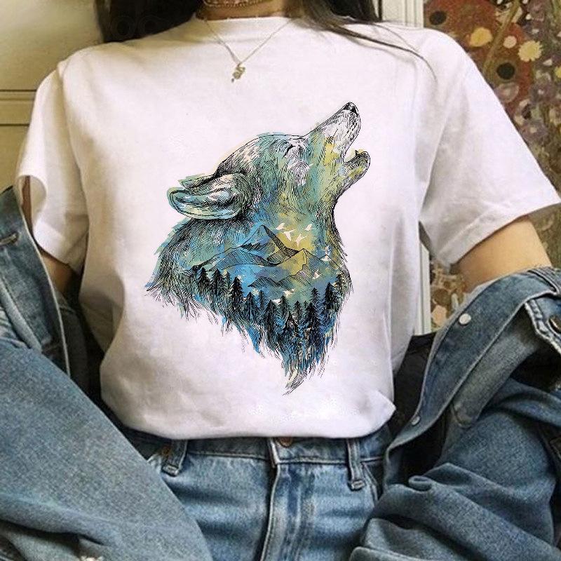 Fox Cartoon Print T Shirt Women Harajuku Casual Funny T Shir Women Clothing Tops Aesthetic Clothes Graphic T Shirts