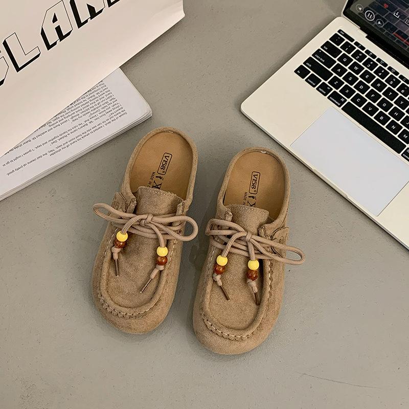 Retro fashion versatile bag head slippers spring and autumn new thick bottom heightening beaded casual slippers