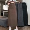 2025 Autumn/Winter Woolen High-Waisted Slimming Straight Midi Skirt with Slit