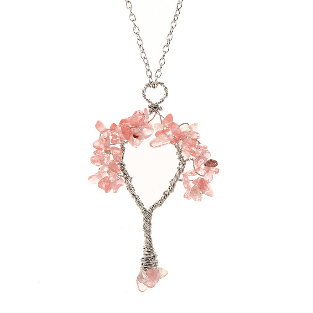 Tree Shape Design Pendant Necklace With Copper Wire Wrap For Women