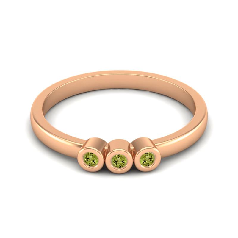 Tiny Round Shape Peridot Gemstone 925 Sterling Silver Rose Plated Three Stone Minimalist Women Engagement Ring