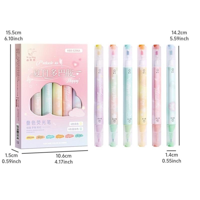 6pcs Vintage Color Scheme Highlighter Pen Set Laying Colors Fluorescent Magic Art Marker Liner for Drawing