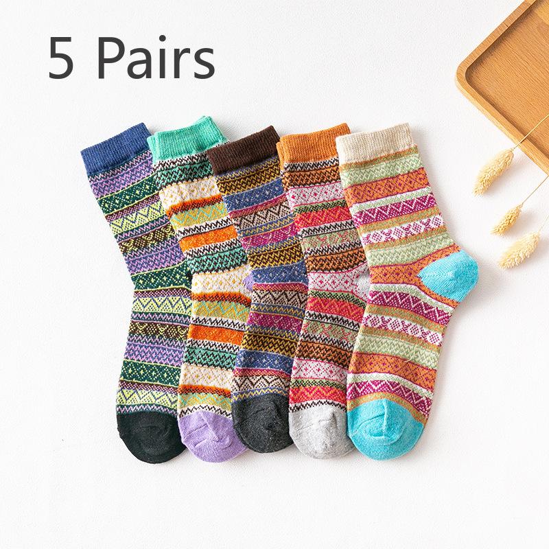 

5 пар женских осенне-зимних толстых теплых этнических носков из кроличьей шерсти 5 Pairs