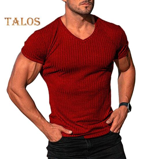 Tricou cu mânecă scurtă pentru bărbați, cu decolteu în V, pentru fitness, cu dungi sportive, de culoare uni, Tricou, îmbrăcăminte de gimnastică respirabilă, pentru sport, călătorii, birou