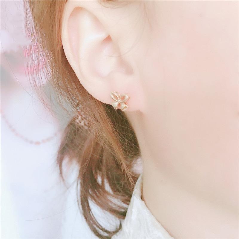 Purple Gold Bow Stud Earrings Women'S Rose Gold Plated Earrings Temperament Fashion Design Earrings