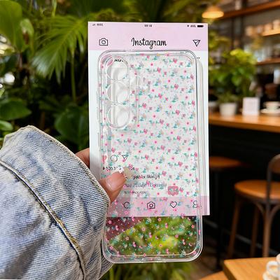 INS Pink Tulip Flower Transparent Phone Case for Samsung Galaxy S25 S24 S23 S22 S21 S20 Ultra Plus FE Shockproof Soft TPU Cover