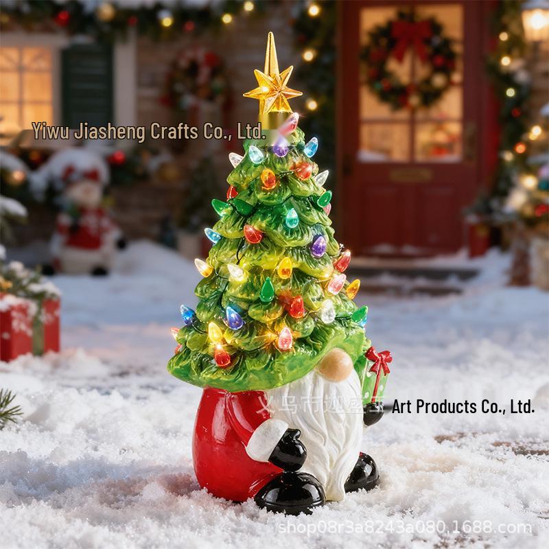 Luminous Resin Gnome String Lights for Christmas Trees - Battery-Powered Ornaments